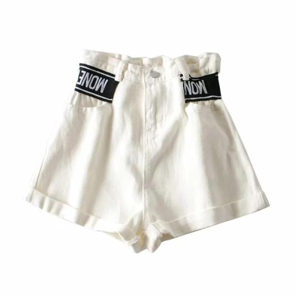 Moderni džinsa sieviešu šorti ar augstu vidukli