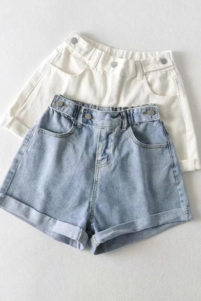 Pantaloni scurți din denim de damă cu talie înaltă