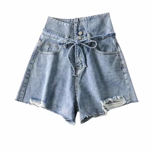 Női rövid farmer magas derékkal, szakadt elemekkel