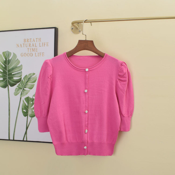 Cardigan de dama model nou cu decolteu rotund si maneci 7/8