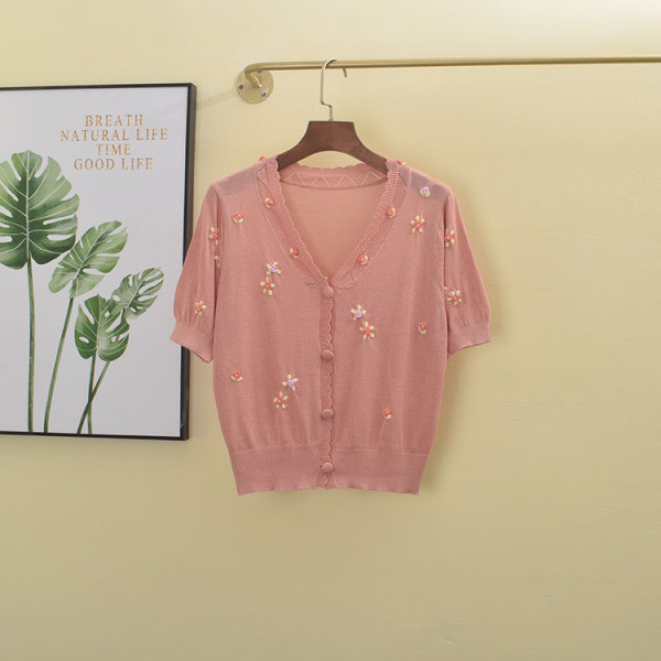 Naiste vest spitsikaelusega ja lühikeste varrukatega