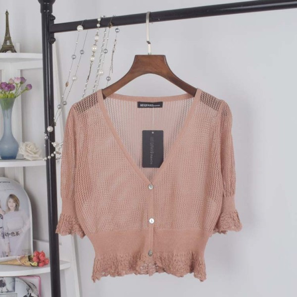 Γυναικεία πλεκτή ζακέτα με λαιμόκοψη και 3/4 μανίκια