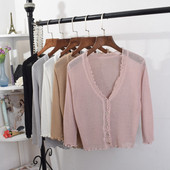 Cardigan de dama model nou, cu bucle si decolteu adanc spitz
