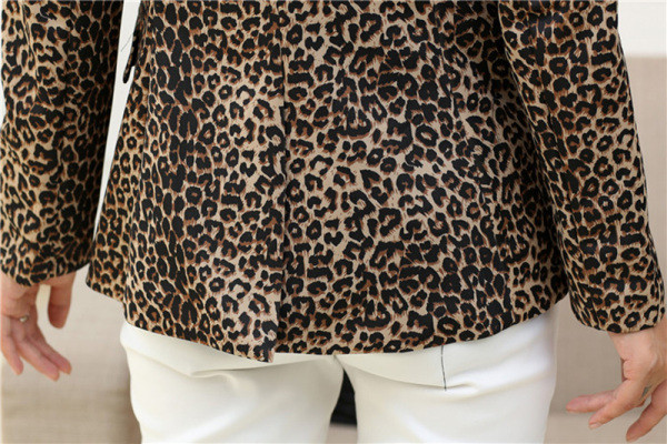 Moodne naiste jope leopardist paremale istuv mudeliga