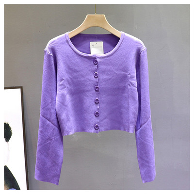 Γυναικεία κοντή ζακέτα με στρογγυλή λαιμόκοψη και κουμπιά