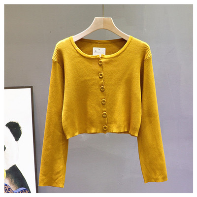 Γυναικεία κοντή ζακέτα με στρογγυλή λαιμόκοψη και κουμπιά