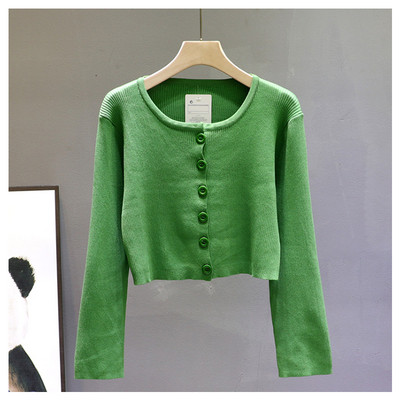 Γυναικεία κοντή ζακέτα με στρογγυλή λαιμόκοψη και κουμπιά