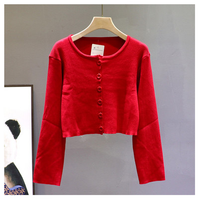 Γυναικεία κοντή ζακέτα με στρογγυλή λαιμόκοψη και κουμπιά