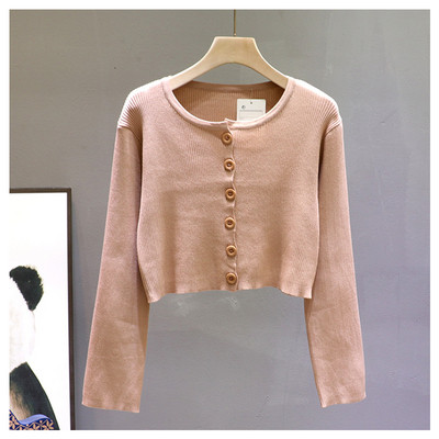 Γυναικεία κοντή ζακέτα με στρογγυλή λαιμόκοψη και κουμπιά