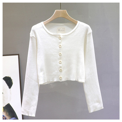 Γυναικεία κοντή ζακέτα με στρογγυλή λαιμόκοψη και κουμπιά