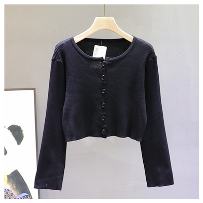 Γυναικεία κοντή ζακέτα με στρογγυλή λαιμόκοψη και κουμπιά