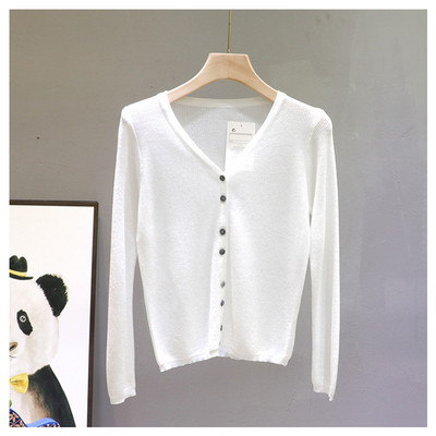 Hétköznapi női mellény hosszú ujjal és spitz nyakkivágással