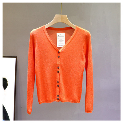 Hétköznapi női mellény hosszú ujjal és spitz nyakkivágással