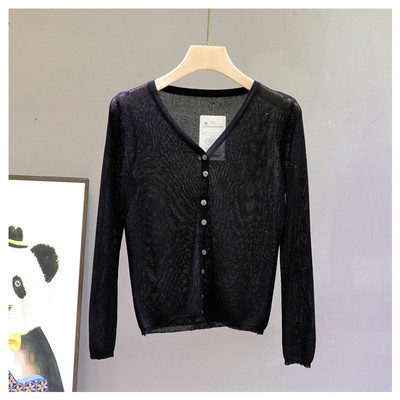 Hétköznapi női mellény hosszú ujjal és spitz nyakkivágással