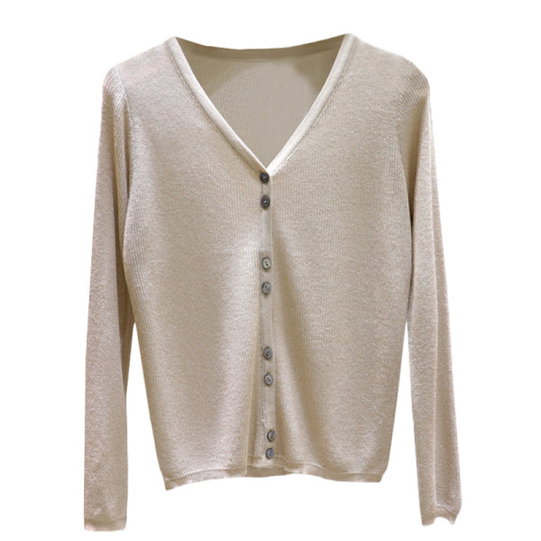 Hétköznapi női mellény hosszú ujjal és spitz nyakkivágással