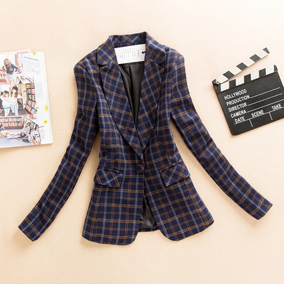 Εφαρμοστό καρό σακάκι με κουμπί και τσέπες