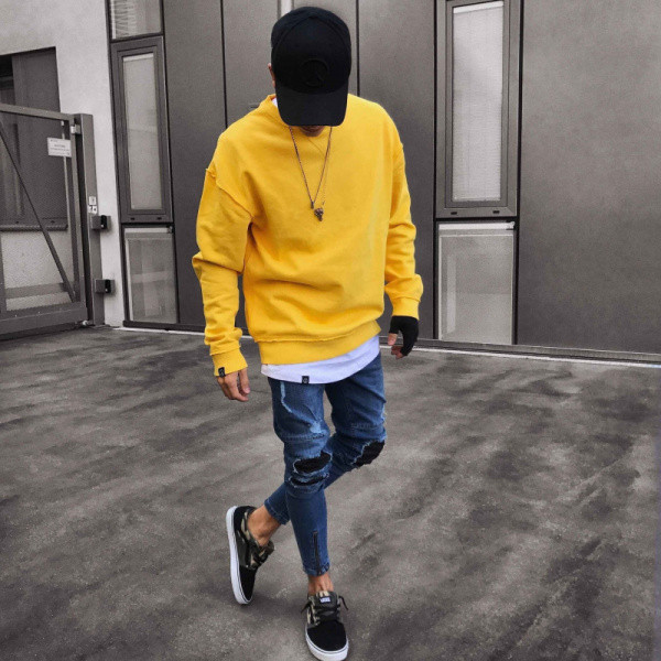 Ανδρικά μακριά τζιν με φερμουάρ και σχισμένο στοιχείο