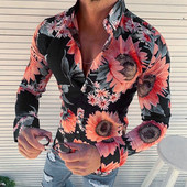 Cămașă modernă pentru bărbați cu model floral și guler clasic - trei modele