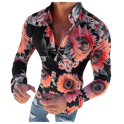 Cămașă modernă pentru bărbați cu model floral și guler clasic - trei modele
