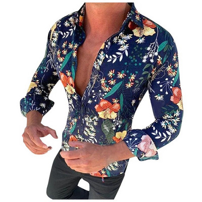 Cămașă modernă pentru bărbați cu model floral și guler clasic - trei modele