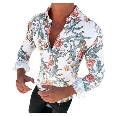 Cămașă modernă pentru bărbați cu model floral și guler clasic - trei modele