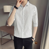 Ανδρικό ριγέ πουκάμισο με 3/4 μανίκια