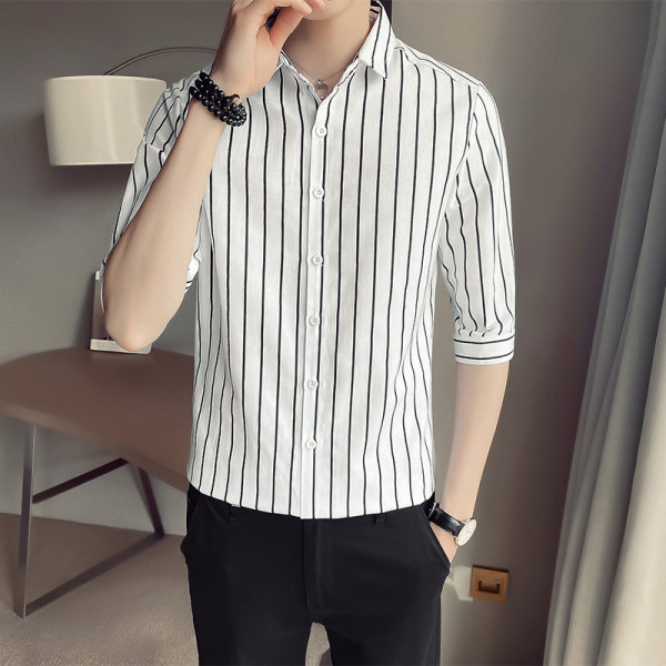 Ανδρικό ριγέ πουκάμισο με 3/4 μανίκια