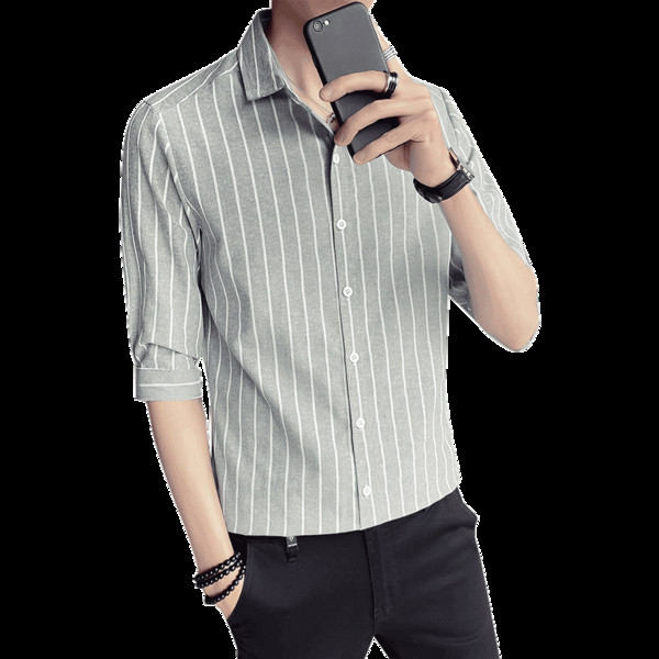 Ανδρικό ριγέ πουκάμισο με 3/4 μανίκια