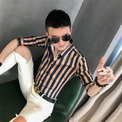 Meeste triibuline särk 3/4 ehk pikkade varrukate ja nööpidega - kaks mudelit