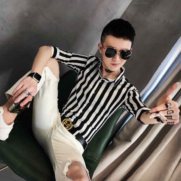 Meeste triibuline särk 3/4 ehk pikkade varrukate ja nööpidega - kaks mudelit