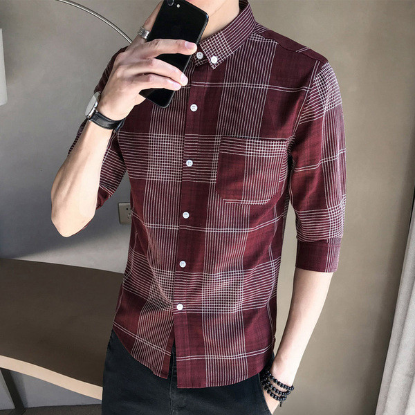 Új modell nyári kockás ing zsebbel és gombokkal