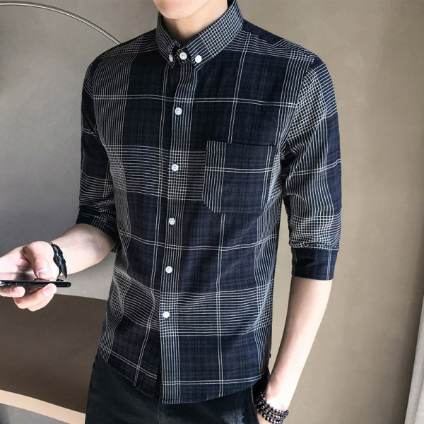 Új modell nyári kockás ing zsebbel és gombokkal