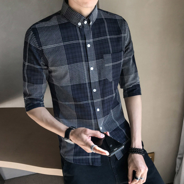 Új modell nyári kockás ing zsebbel és gombokkal