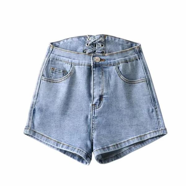 Модерни дамски къси панталони с връзки от деним