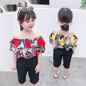 Παιδικό σετ για κορίτσια μπλούζα με ντεκολτέ + 3/4 παντελόνι