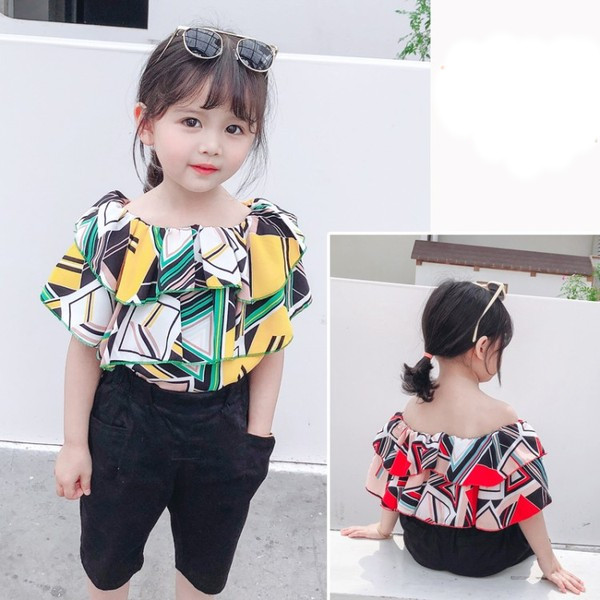 Παιδικό σετ για κορίτσια  μπλούζα με ντεκολτέ + 3/4 παντελόνι