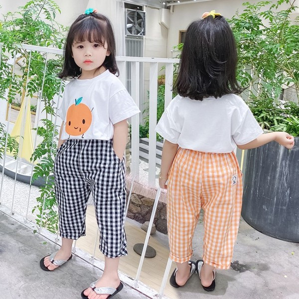 Gyerekkészlet lányoknak kockás nadrág + póló