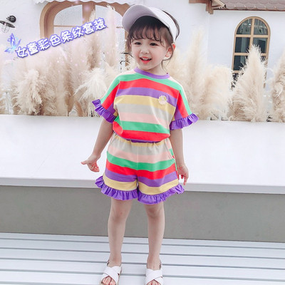 Set copii colorat pentru fete bluză + pantaloni scurți