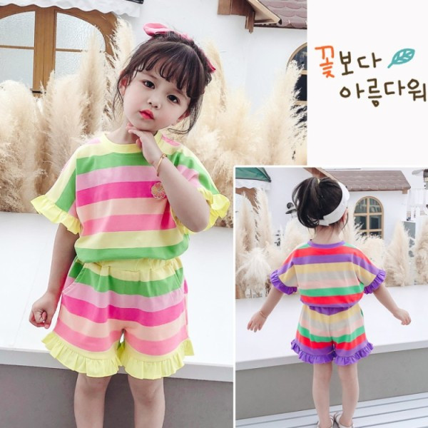 Set copii colorat pentru fete bluză + pantaloni scurți