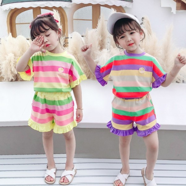 Set copii colorat pentru fete bluză + pantaloni scurți