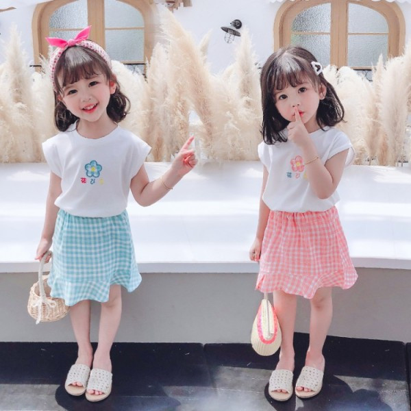 Napi gyerekkészlet lányoknak kockás szoknya + póló