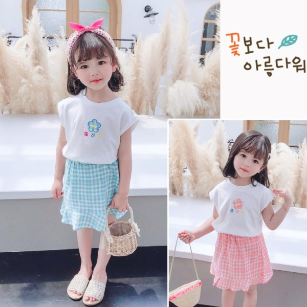 Napi gyerekkészlet lányoknak kockás szoknya + póló