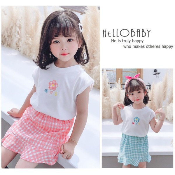 Napi gyerekkészlet lányoknak kockás szoknya + póló