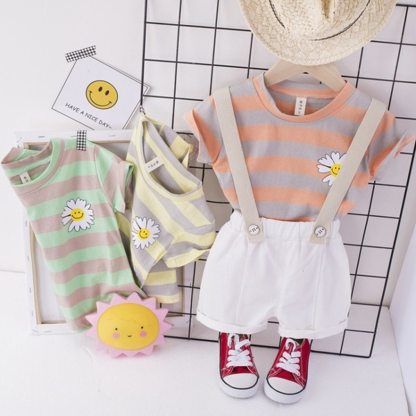 Moodne lastekomplekt tüdrukutele kombinesoon + triibuline pluus