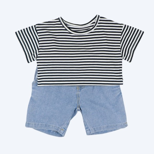 Moodne lastekomplekt tüdrukutele triibulisest pluusist + lühikesed püksid