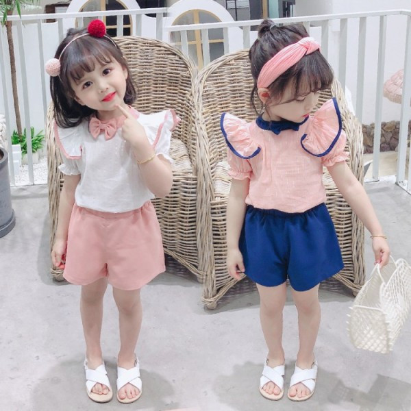 Μοντέρνο παιδικό σετ μπλούζα + σορτς για κορίτσια
