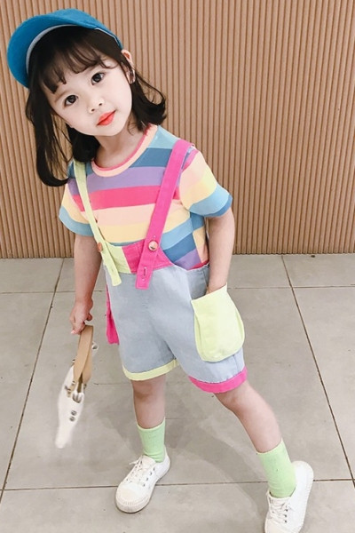 Krāsains bērnu komplekts meitenēm kombinezons + blūze