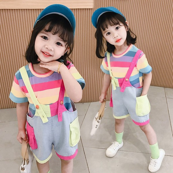 Krāsains bērnu komplekts meitenēm kombinezons + blūze