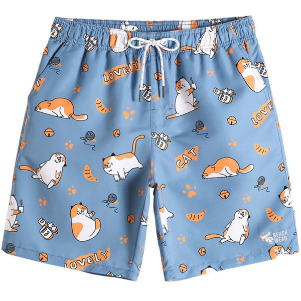 Férfi fürdőruha gyorsan száradó szövet típusú rövidnadrágból kék színben, színes mintával