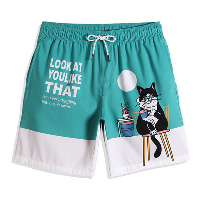 Costum de baie pentru bărbați din pantaloni scurți tip țesătură cu uscare rapidă cu aplicație colorată